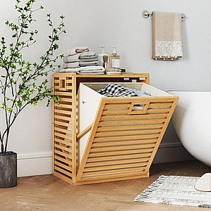 סל כביסה משולב מדף עליון מבמבוק טבעי