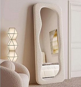 מראת גוף מלבנית מעוצבת מסגרת בד בוקלה לבן איכותית 180/80 ס''מ מראת גוף מלבנית מעוצבת מסגרת בד בוקלה לבן איכותית 180/80 ס''מ
